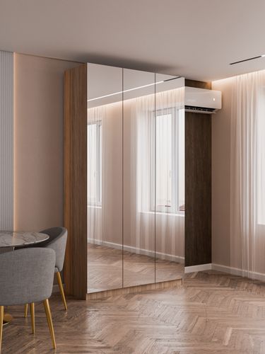 Изображение товара Шкаф распашной Индра - 2 с зеркалами и ящиками | ЛДСП Дуб Сонома