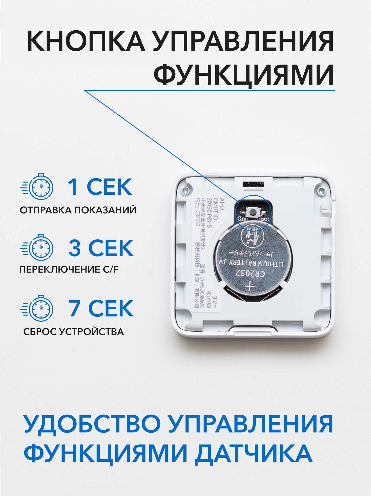 Zigbee датчик температуры и влажности с экраном и кнопкой управления на базе Mijia LYWSD03MMC. Для Станций c Zigbee и Home Assistant — фото 1