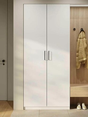 Изображение товара Распашной шкаф для одежды и хранения вещей Стайл с полками, со штангой, с доводчиками, 100х60.6х229.3 см, Белый