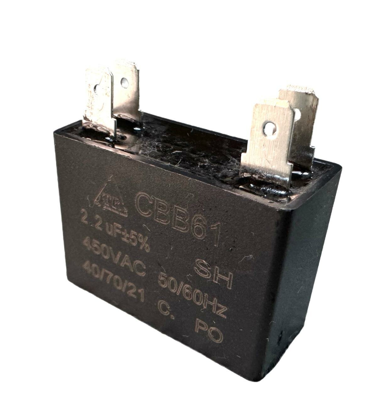 Конденсатор CBB61 2,2 мкФ, 450VAC, 50/60Гц, 40/70/21, клемма