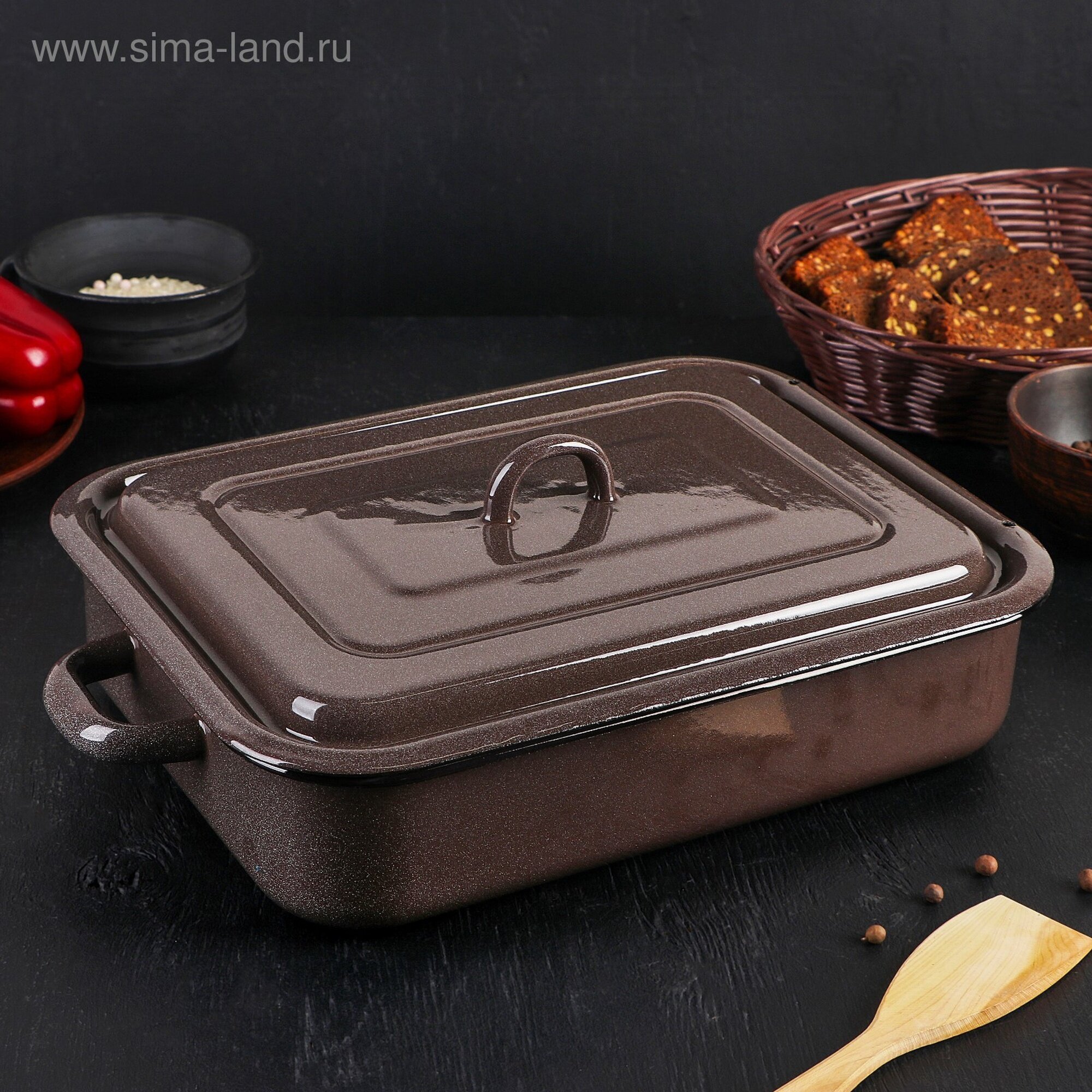 Противень Керченская эмаль, с крышкой, сталь, 38х24.5 см, коричневый