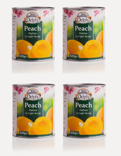 Изображение товара DELPHI персики половинки в сиропе 4 банки по 820