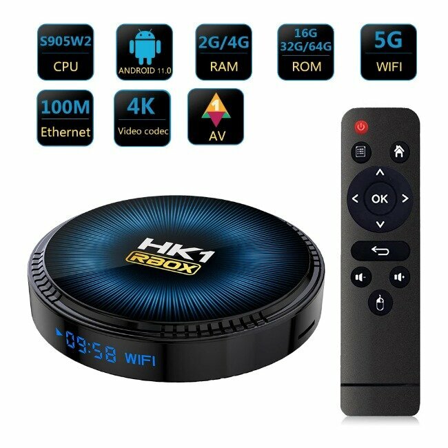 Смарт-ТВ Smart TV HK1 RBOX-W2, доступ к приложениям, встроенный Wi-Fi, современный дизайн