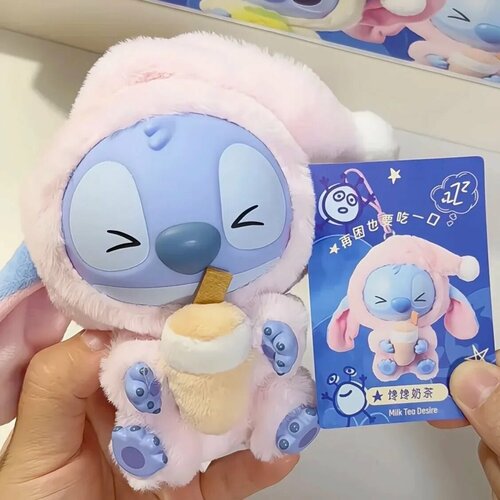 фото Miniso stitch плюшевая кукла mystery box, milk tea, about 15cm, унисекс