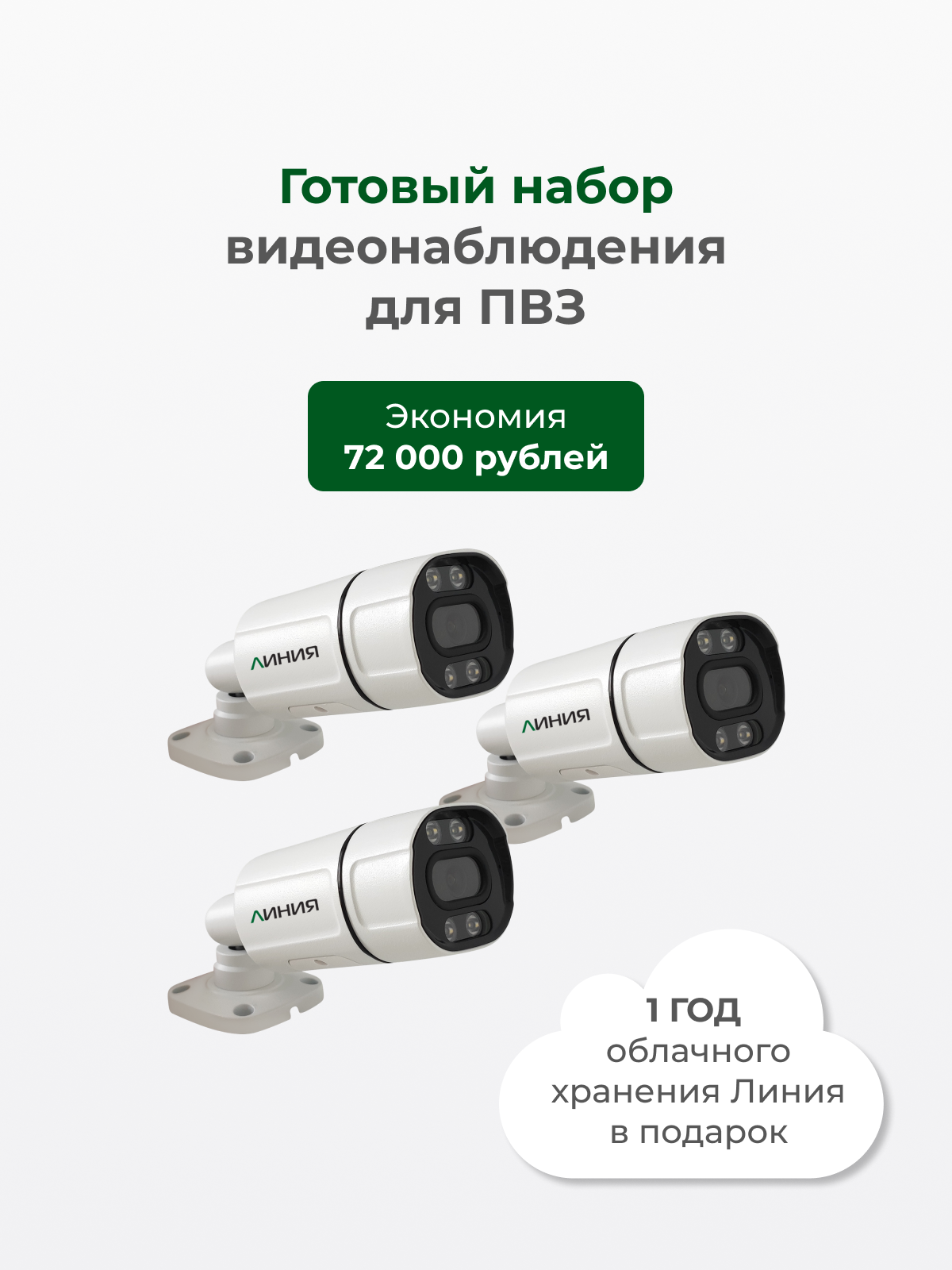 Видеонаблюдение для пунктов выдачи заказов / Готовый набор для ПВЗ / 3 IP-камеры с облачным хранением архива / Год облака в подарок