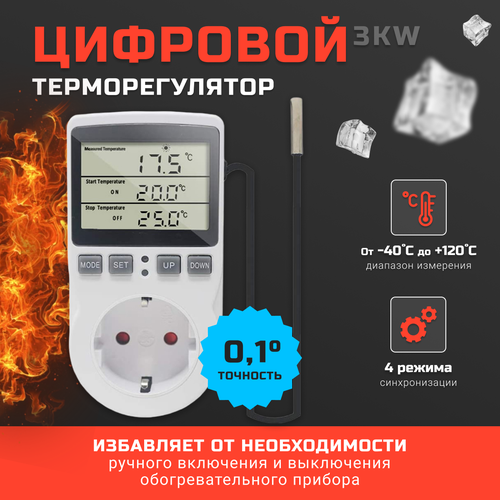 Терморегулятор цифровой с розеткой 3Kw