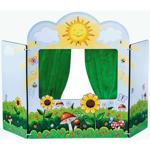 фото Ширма для кукольного театра smile decor "сказки на полянке" складная деревянная, настольная и напольная ширма с окошком для детских спектаклей, 80х48 см smiledecor
