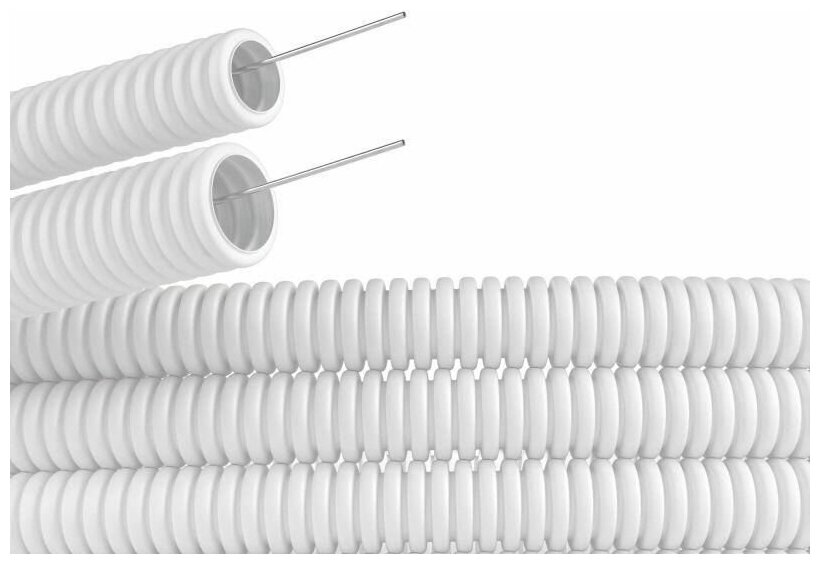 Труба гофрированная ПЛЛ гибкая d25мм с протяжкой безгалоген. (HF) ПВ-0 бел. (уп.50м) DKC 81825
