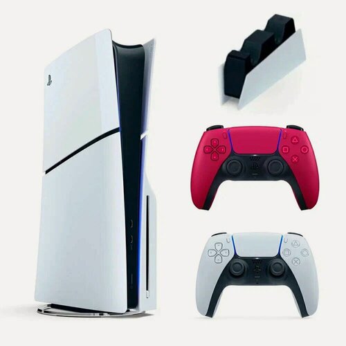Изображение товара Игровая приставка Sony PlayStation 5 Slim, 1ТБ(с дисководом), 2й геймпад красный + Зарядная станция Sony DualSense, вилка Type A