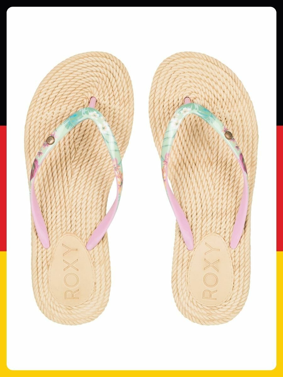 Шлёпанцы Roxy, размер EU 37, зеленый, бежевый