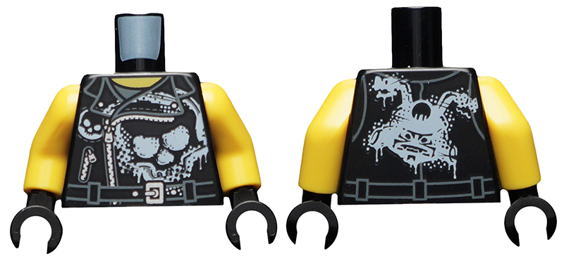 Torso Biker Vest with Skull Graffiti on Front, Sons of Garmadon Logo Graffiti on Back Pattern / Yellow Arms / Black Hands, 973pb2998c01 Black U