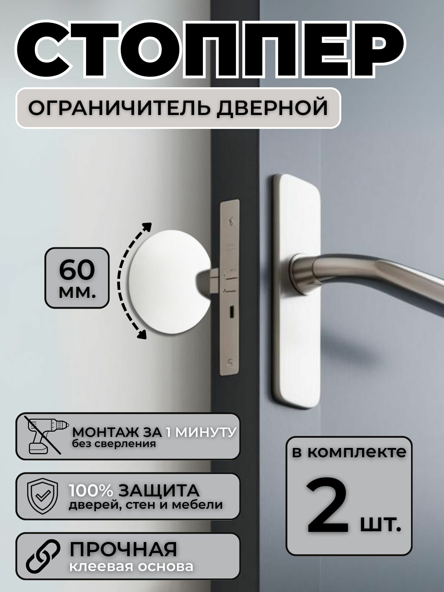 Настенный дверной ограничитель стоппер 2 шт.