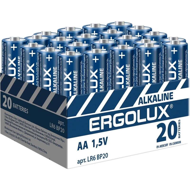 Батарейка Ergolux AA/LR 6 Alkaline BP-20 (LR 6 BP20, 1.5В)(20 шт в уп.)