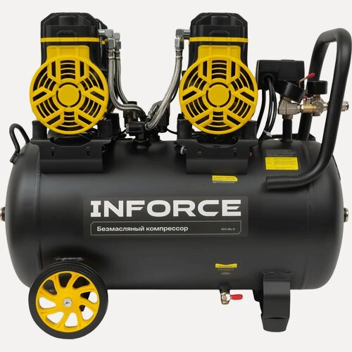 Изображение товара Безмасляный компрессор Inforce OCX-45L-O, поршневой коаксиальный прямой привод, профессиональный двухвыходный с колесами