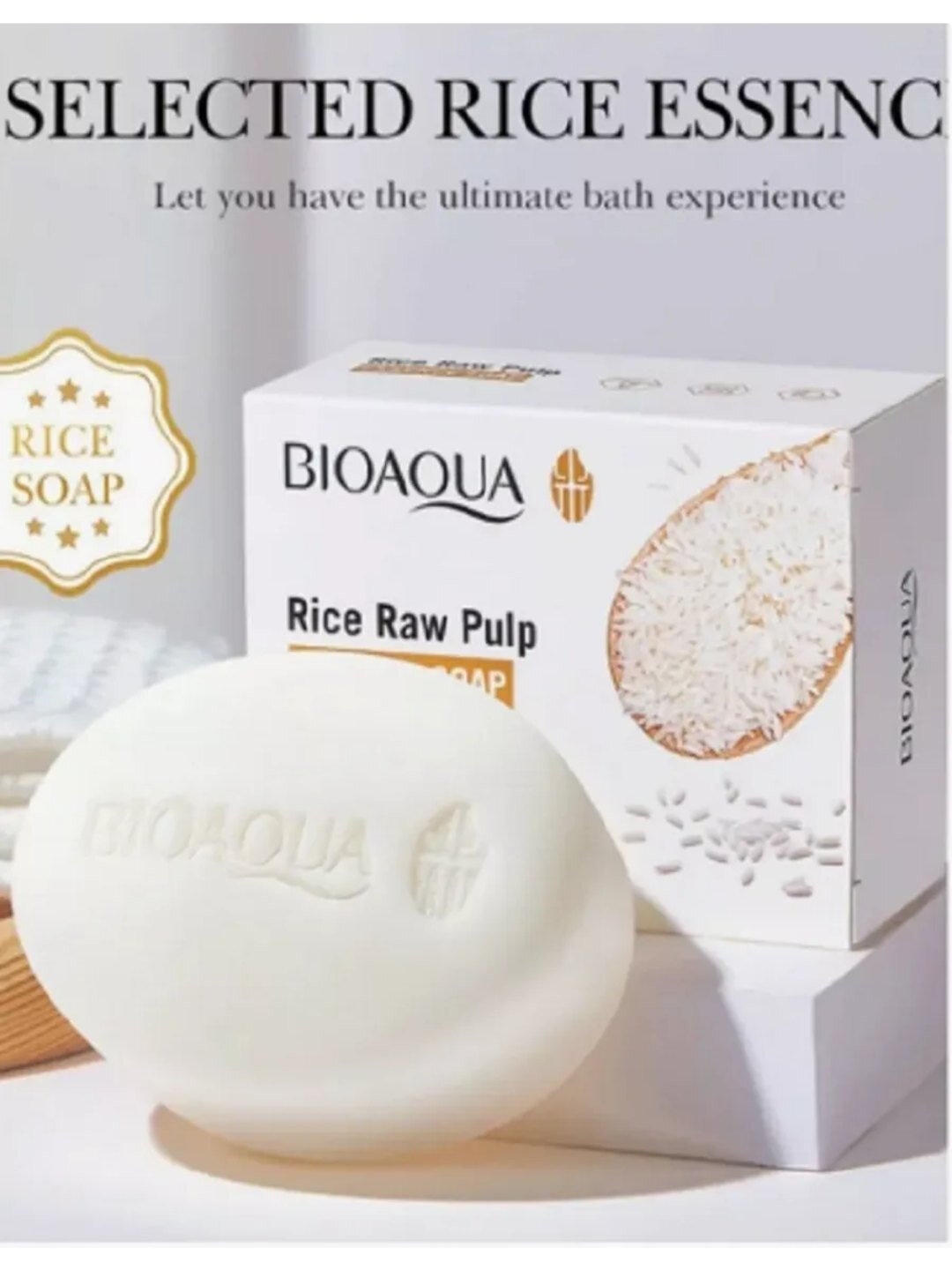 Мыло рисовое отбеливающее Bioaqua, с экстрактом риса и кокоса с сеточкой для взбивания пены