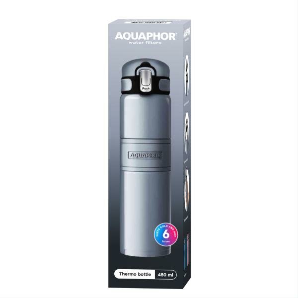 Aquaphor Thermo - бутылка-термос, сохраняет температуру воды до 6 часов - серый — фото 1