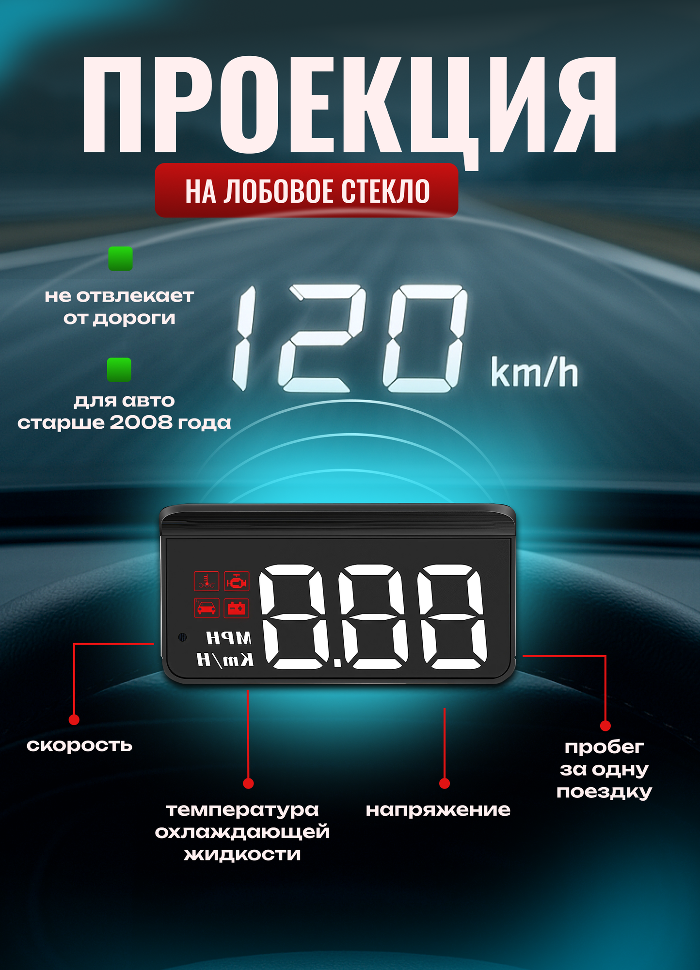 Проектор скорости на лобовое стекло, проектор HUD-дисплей для комфортного вождения