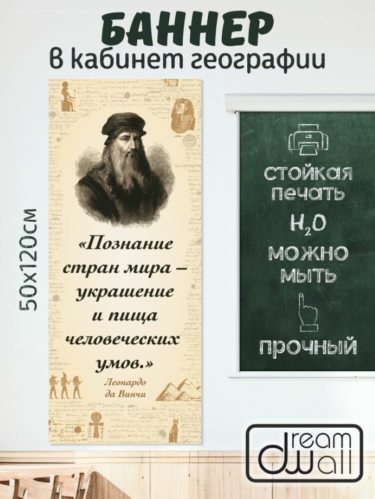 Плакат-баннер для кабинета географии Леонардо да Винчи 50х120cм