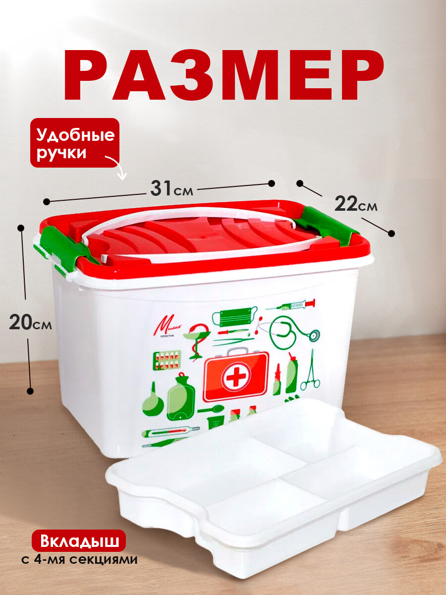 Картинки Аптечка Мили для хранения лекарств 22х31х20 см 9 л, (белый/красный) 05062