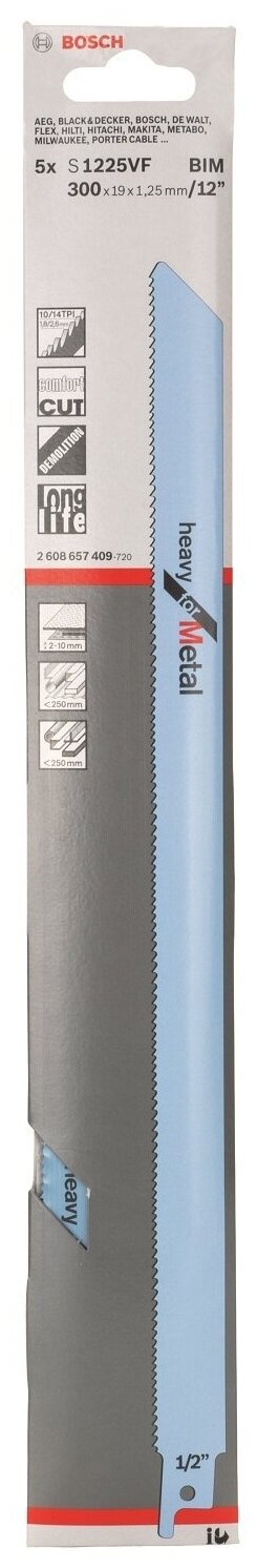 Пильное полотно для сабельных пил 300х19х125 мм; BIM Bosch Heavy For Metal S1225VF 5шт