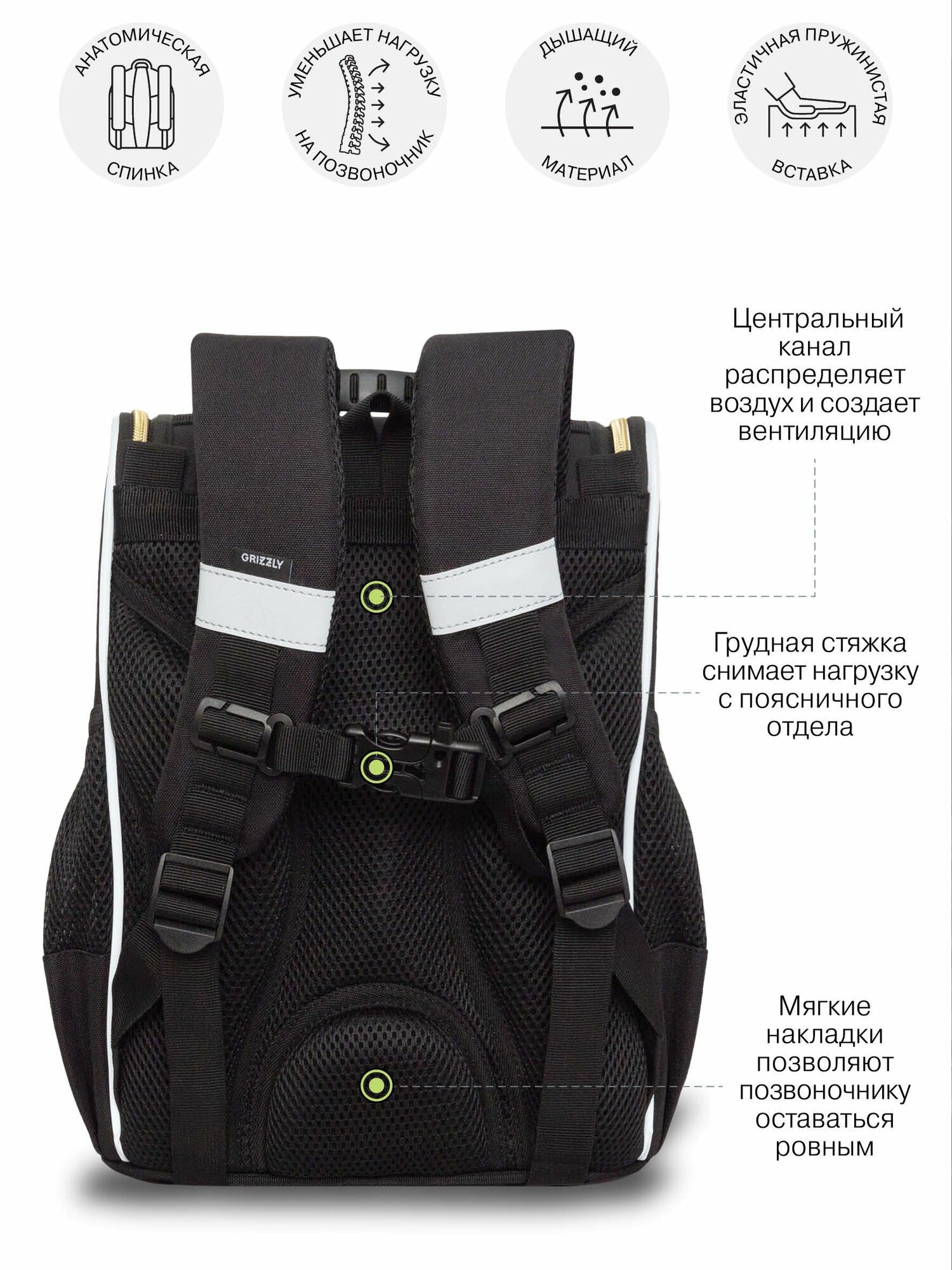 Ранец школьный GRIZZLY суперлегкий с анатомической спинкой, на ножках, с мешком для обуви, для девочки, RAm-584-6/2 — фото 1