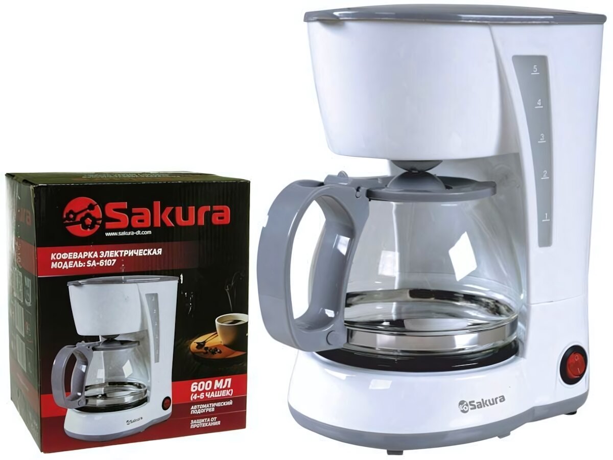 Кофеварка капельного типа быстрый ароматный кофе модель "SA-6107" белая объём 600 мл мощность 550‑650 Вт защита