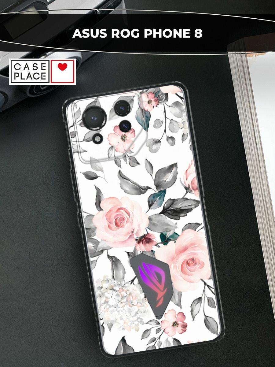 Чехол на Asus ROG Phone 8 / Асус Рог Фон 8 с принтом "Розы на белом"