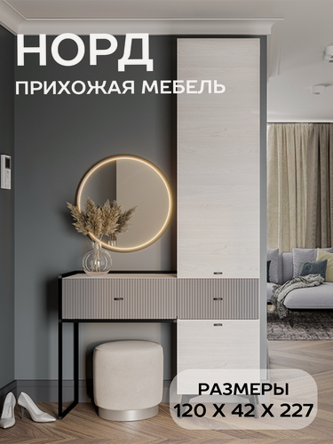 Изображение товара Прихожая мебель в коридор БТС Мебель Норд ПР-06 со шкафом, цвет ясень белый, маренго