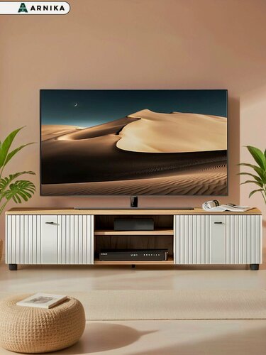 Изображение товара ARNIKA Тумба под телевизор "Майами" с ящиками, Дуб золотой/белый, 180,1х40.1х52,6 см