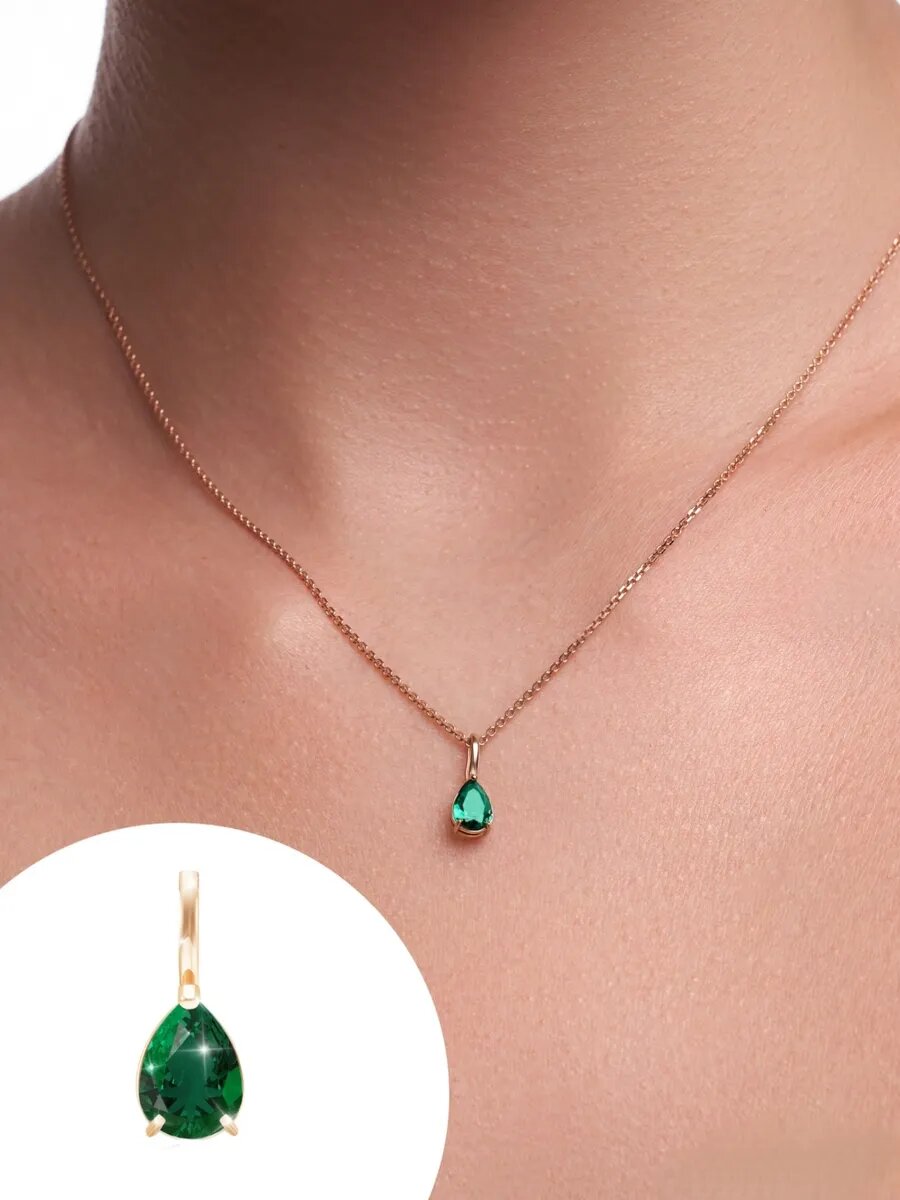 Подвеска VALTERA, серебро, 925 проба, золочение, фианит, зеленый