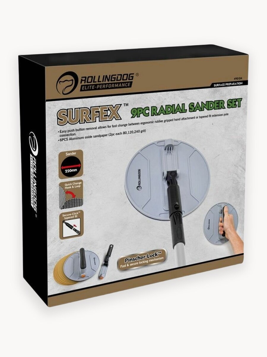 Набор для ручной шлифовки Rollingdog SURFEX №1 (9 предметов), соединение защелка/конус, серия Elite, арт.90154