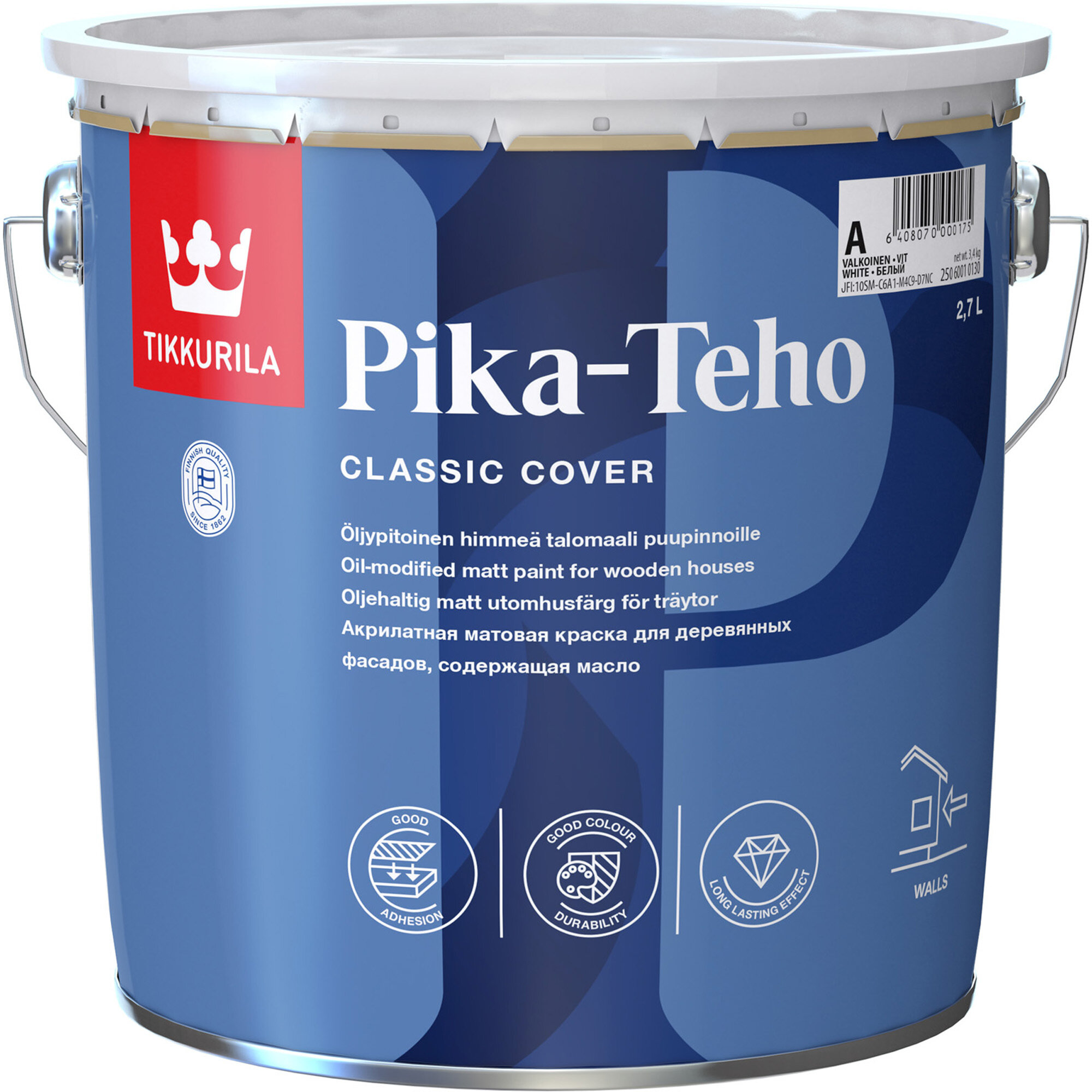 Краска акриловая Tikkurila Pika-Teho влагостойкая матовая белый 2.7 л