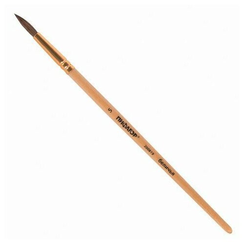 Кисть пифагор, белка, круглая, № 5, деревянная лакированная ручка, с колпачком, 200819