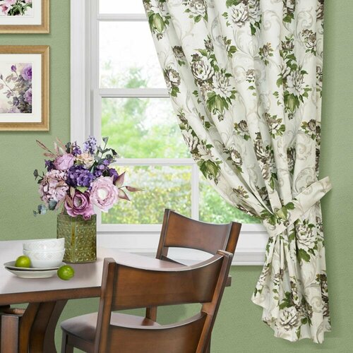 Штора-портьера для кухни Акварель, 135х175 см, с подхватом, бежевая