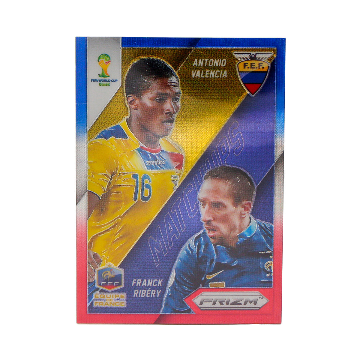 Коллекционная карточка Panini Prizm FIFA WORLD CUP 2014 #WCM-11 Antonio Valencia / Franck Ribery - Blue and Red Blue Wave Prizms S0332