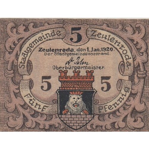Германия (Веймарская Республика) Цойленрода 5 пфеннигов 1920 г. (2)