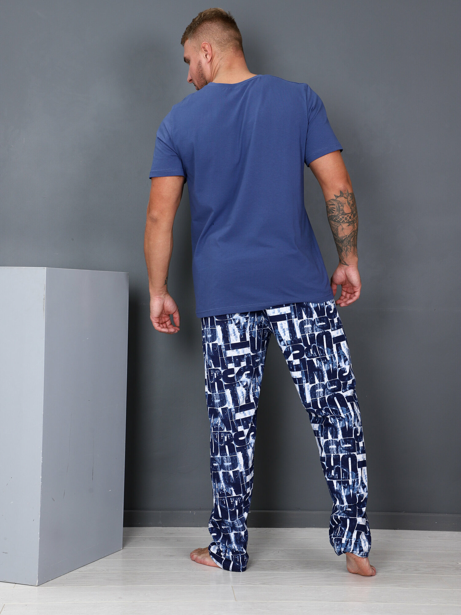 Костюм мужской с брюками домашний больших размеров Революция-man синий IvCapriz 60 - фотография № 7