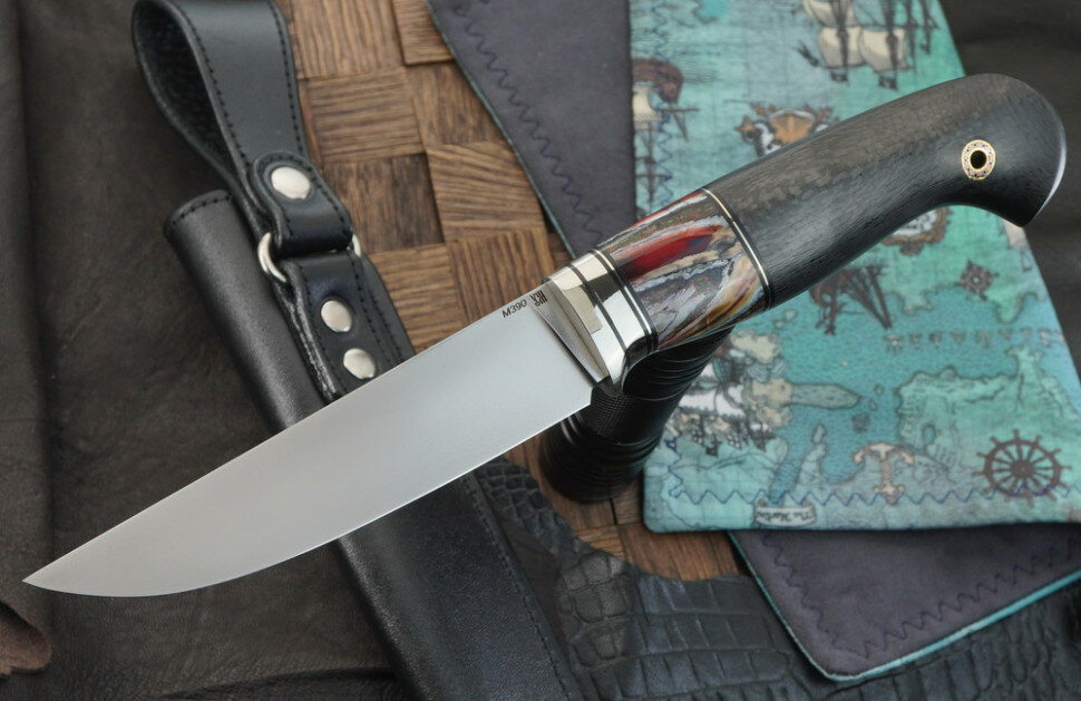 Мастерская Ульданова нож Русский-3, сталь Bohler M390, рукоять карбон, мамонт