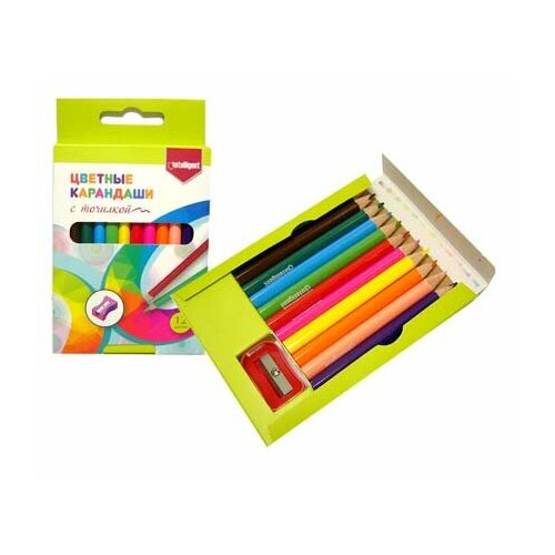 Карандаши 12 цв. INTELLIGENT BR-175 с точилкой 3х-гр, 2М,