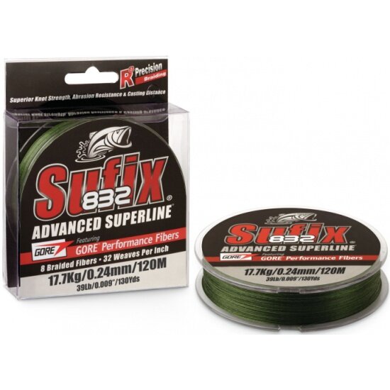 Плетеный шнур Sufix 832 Braid зеленая 120м 0.15мм 9,2кг