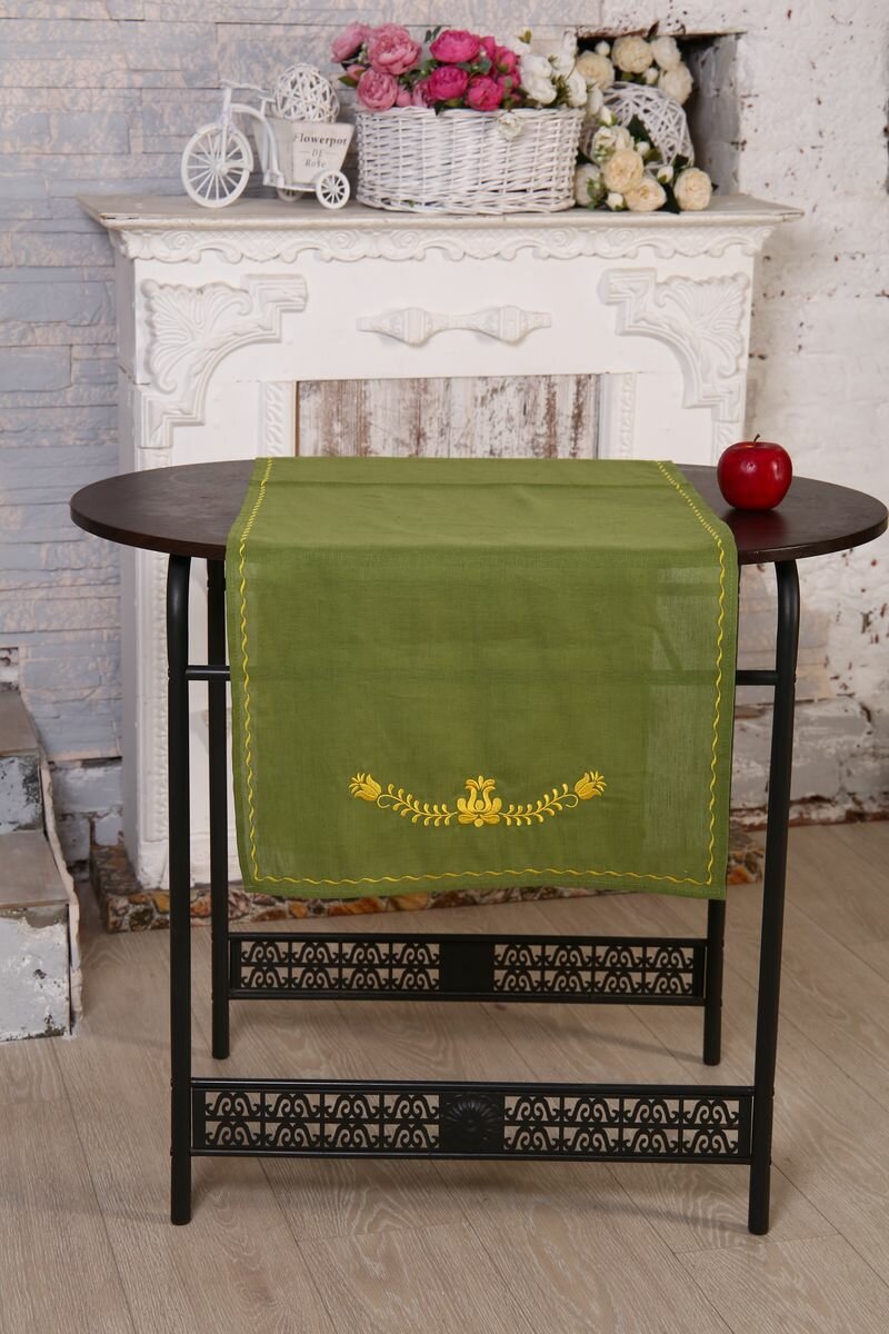 фото Рушник 50*150 см, с вышивкой, лён 100 % (Венгерский узор, зеленый)