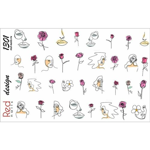 Слайдер-дизайн Red Nails №1301 - Контуры лиц и роз