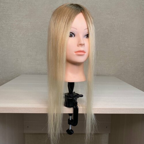 Теменная накладка из натуральных волос на заколках - блонд с затемненными корнями