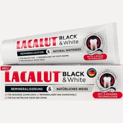 Изображение товара Зубная паста Lacalut Black & White двухцветная, отбеливающая 75 мл