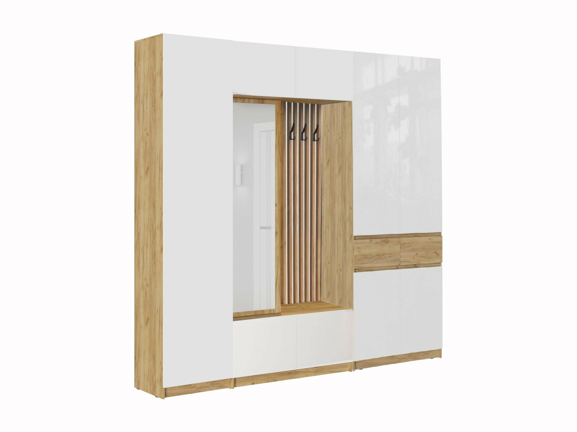 фото Модульная прихожая Роджина, композиция 3 (Белый глянец, Дуб Крафт Золотой)