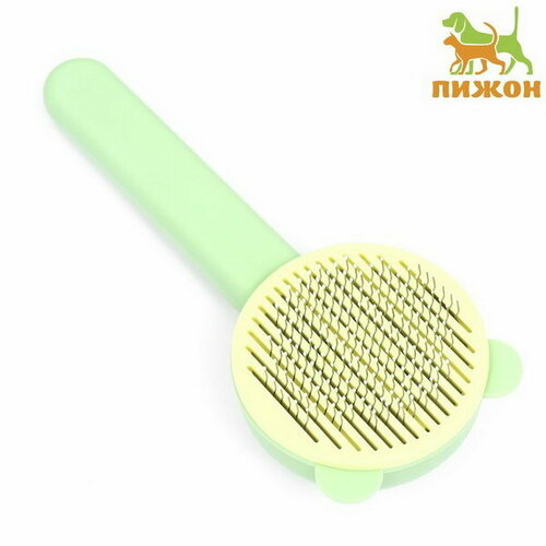 Пуходёрка пластиковая "Кошка" с функцией самоочистки, 8.5 x 20 см, зелёная