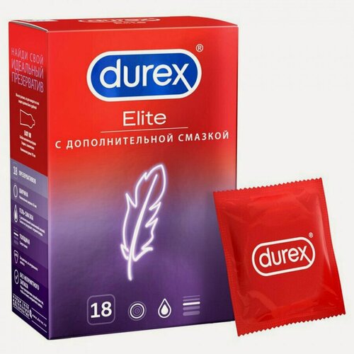 Изображение товара Презервативы Durex "Elite", гладкие, ультратонкие, силиконовая смазка, 18 штук