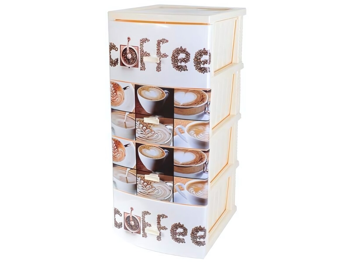 Комод 4‑секционный «coffee» в цвете слоновая кость пластик 38×47×95 см лёгкое хранение вещей практичный дизайн