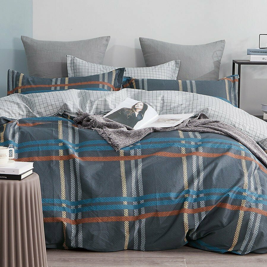 Комплект постельного белья Cleo Perfecto 002-EH, 2-спальное, сатин, синий - фотография № 4