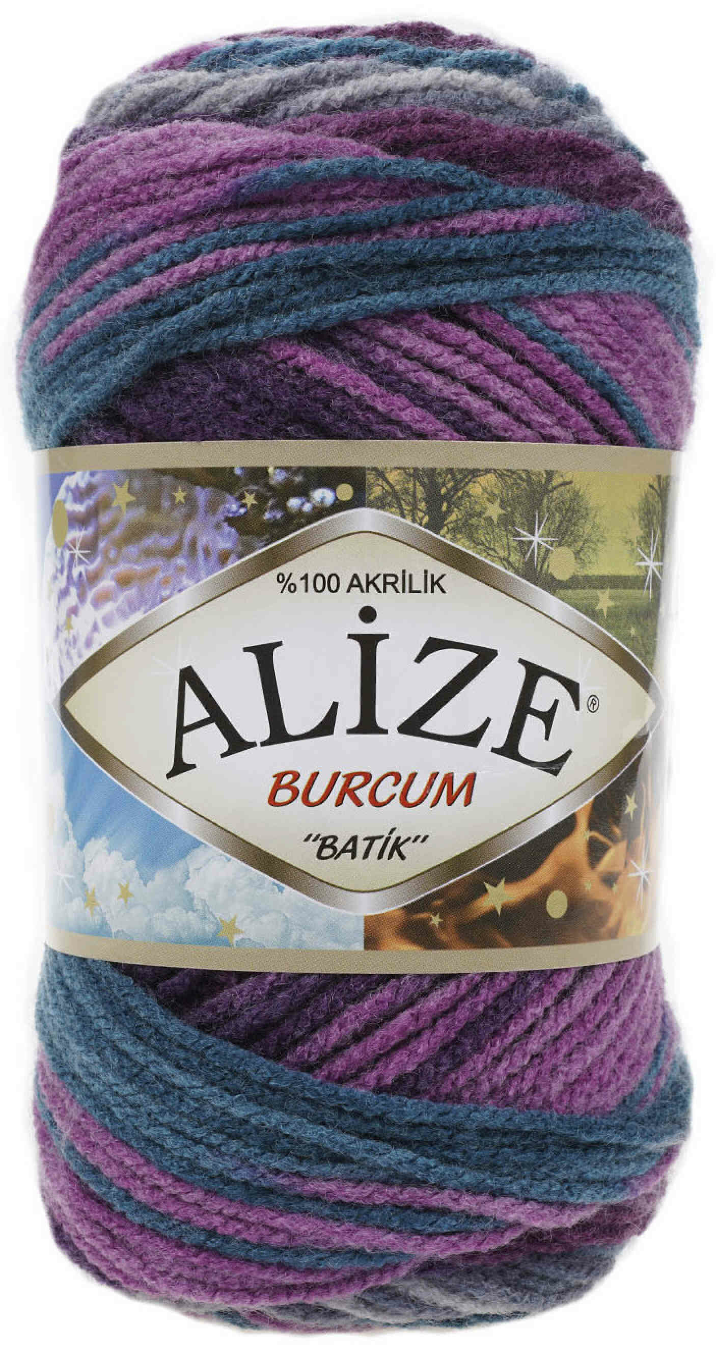 Пряжа Alize Burcum Batik темно-бирюзовый-бордовый-лиловый-серый (3366), 100%акрил, 210м, 100г, 1шт